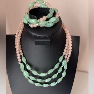 Mint & Blush Gemstone Beaded Necklace and Bracelet Set